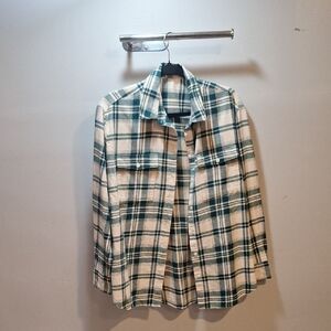 Classic Green and White Plaid Button Down Shirt
